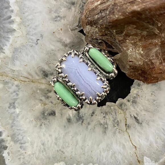 Carolyn Pollack Sterling Silver Blue Lace Agate & Green Variscite Ring For Women - Picture 2 of 10